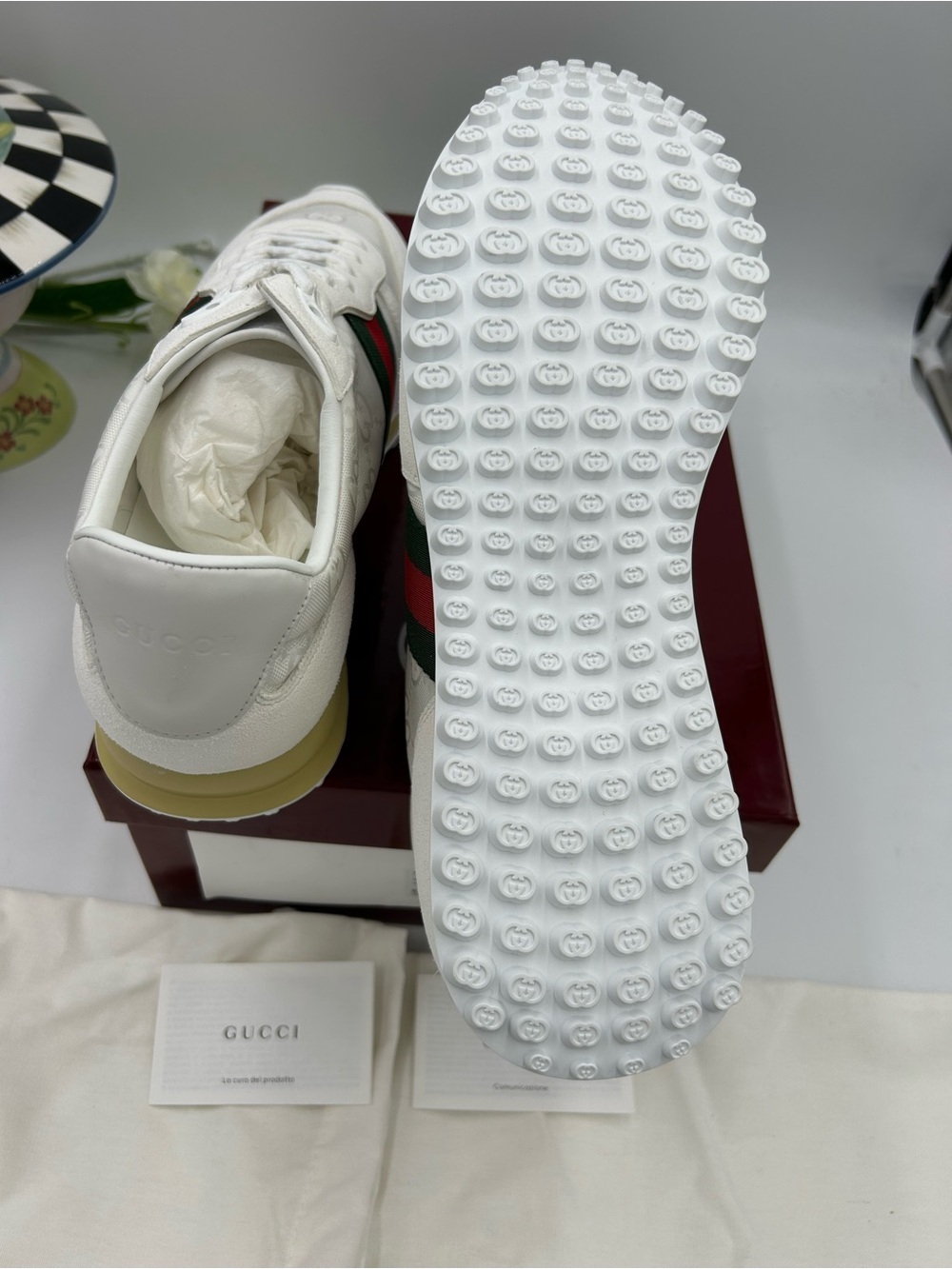 Men's Gucci re-motion GG canvas/suede sneakers size 12 fits 12.5 US made Italy - Picture 9 of 11
